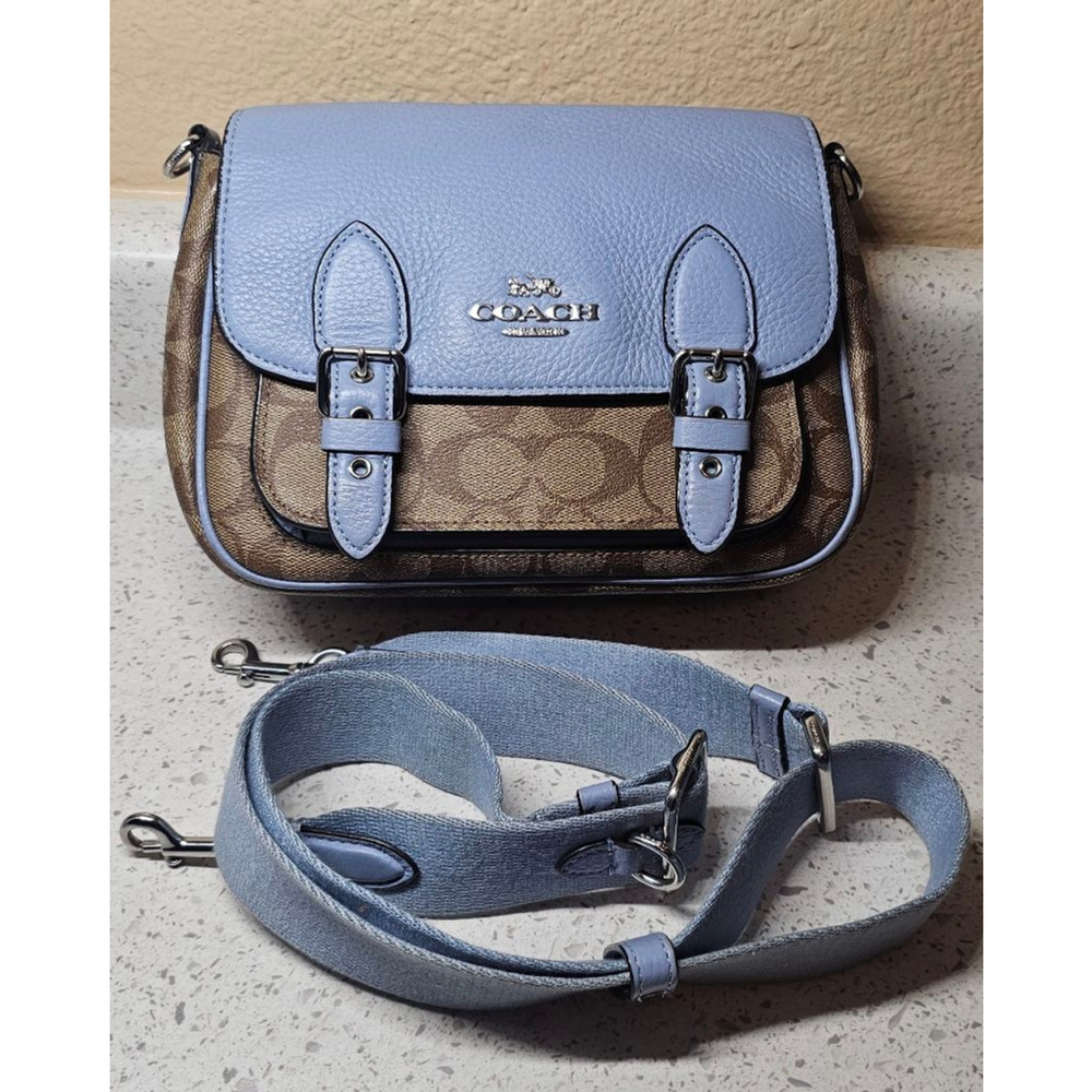 Coach Signature Crossbody Bag in Light Blue and Brown